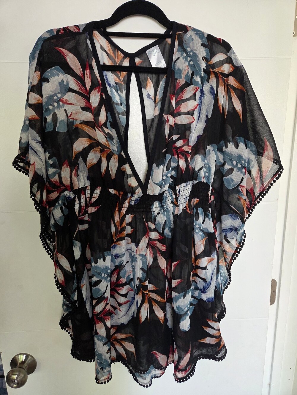NWOT KONA SOL Tropical Leaf Print Semi-Sheer Kaftan Tunic Swim Cover-Up Size XL